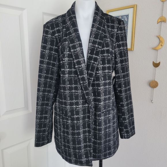 APT. 9 Ponte Stretch Knit Jacket Shine Plaid L NWT Black & Silver - Picture 2 of 16